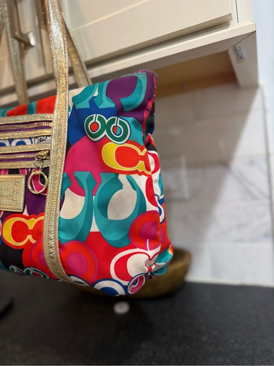 Coach Y2K POPPY POP Signature Glam Multi Color Large Tote Bag 